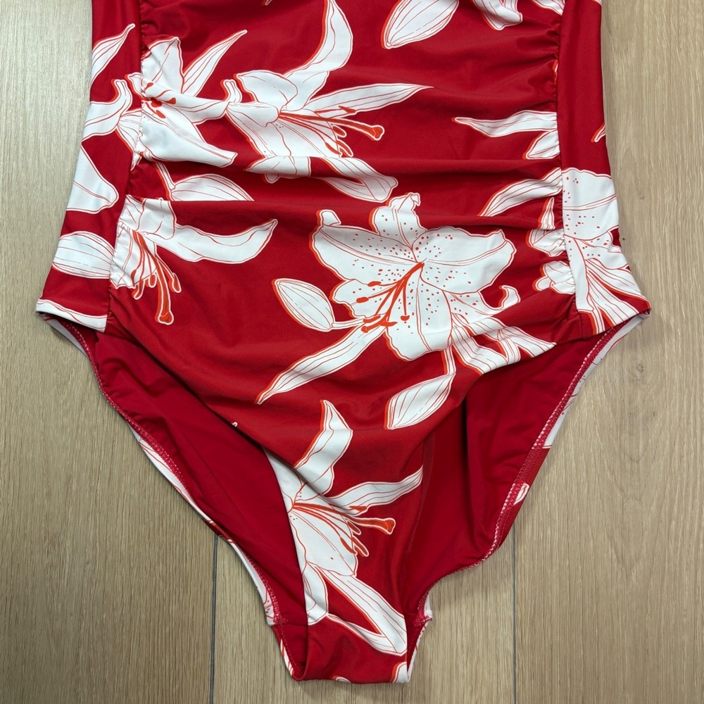 Sea Level Australia Leilana Twist Floral One Piece Swimsuit Ruby Red Halter 10 - Picture 5 of 10
